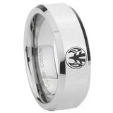 8mm Love Power Rangers Beveled Edges Silver Tungsten Carbide Wedding Band Ring