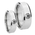 Love Power Rangers Beveled Silver Tungsten Matching Ring Set