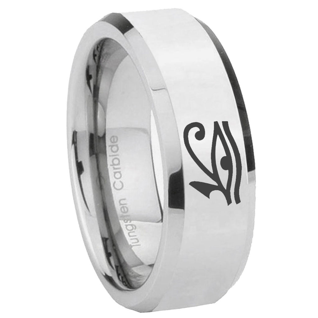 10mm Seeing Eye Beveled Edges Silver Tungsten Carbide Mens Wedding Ring