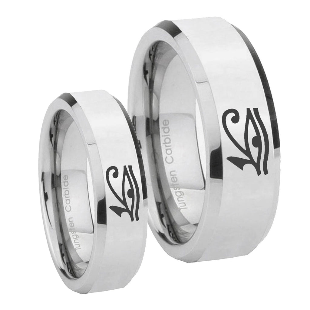 Seeing Eye Beveled Edges Silver Tungsten Bridal Ring Set