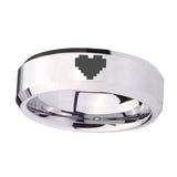 10mm-Beveled-Zelda-Heart-Mirror-Beveled-Edges-Silver-Tungsten-Carbide-Ring