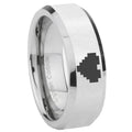 8MM Zelda Heart Bevel Polish Silver Tungsten Mens Wedding Ring