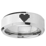 5, 8mm Mirror Bevel Edges Zelda Heart Silver Tungsten Laser Engraved Ring