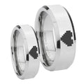 Mirror Beveled Zelda Heart Silver Tungsten Wedding Ring Sets