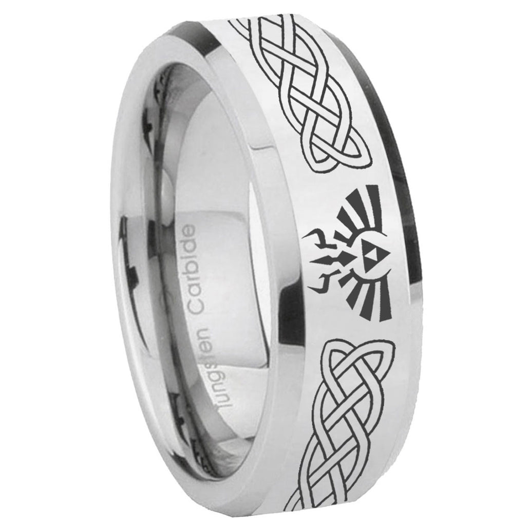 10mm Celtic Zelda Beveled Edges Silver Tungsten Carbide Personalized Ring