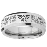 5, 8mm Celtic Zelda Beveled Edge Silver Tungsten Ring