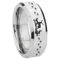 10mm Deer Hunting Beveled Edges Silver Tungsten Carbide Mens Ring Engraved