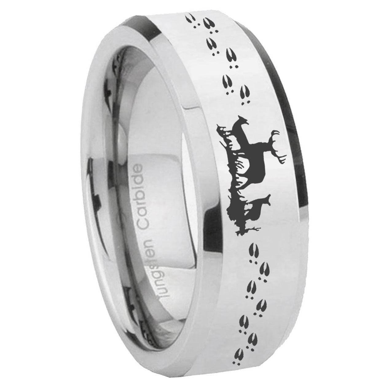 8MM Deer Hunting Bevel Polish Silver Tungsten Wedding Band