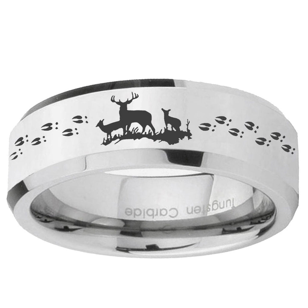 10mm Deer Hunting Beveled Edge Silver Tungsten Ring