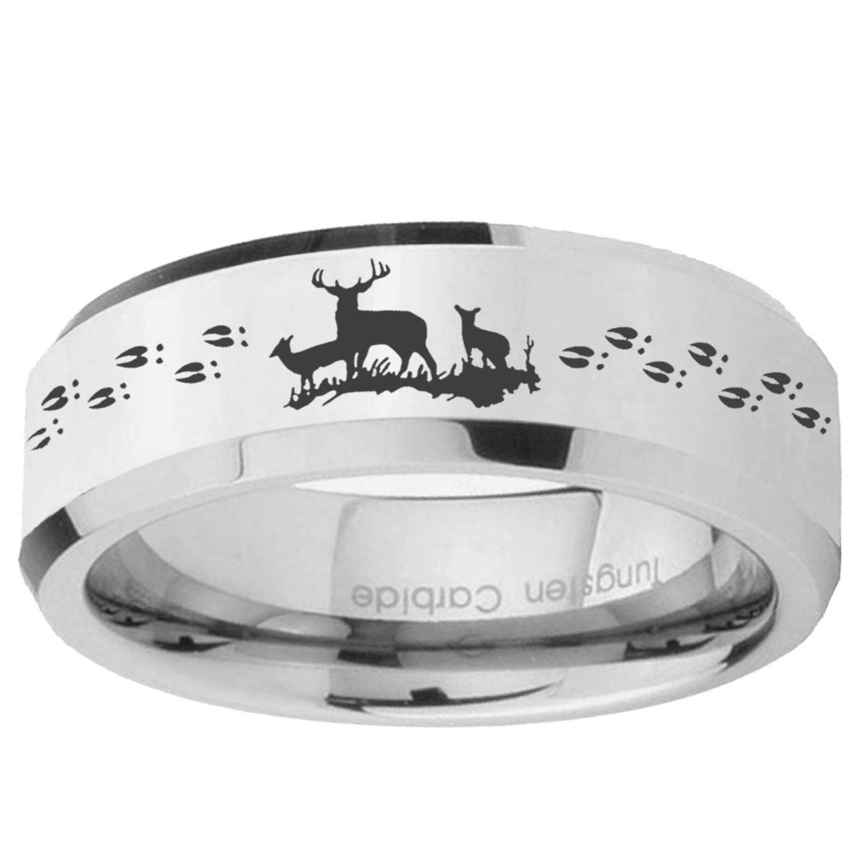 10mm Deer Hunting Beveled Edge Silver Tungsten Ring