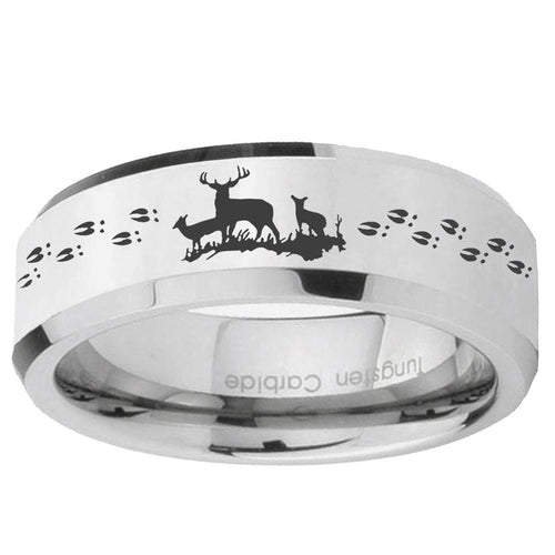 10mm Deer Hunting Beveled Edge Silver Tungsten Ring