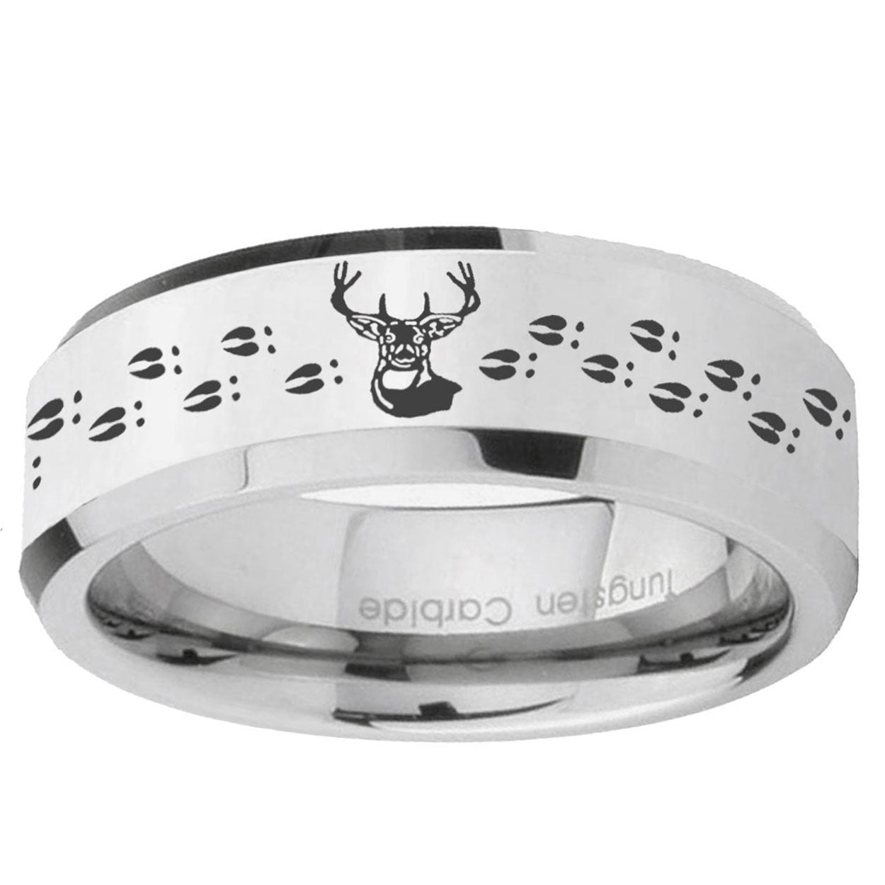 10mm Deer Antler Beveled Edge Silver Tungsten Ring