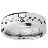5, 8mm Deer Antler Beveled Edge Silver Tungsten Ring