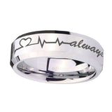 10mm-Heart-Beat-forever-Heart-always-Beveled-Silver-Tungsten-Rings-for-Men