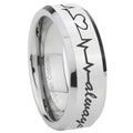 8MM Heart Beat forever Heart Bevel Polish Silver Tungsten Ring