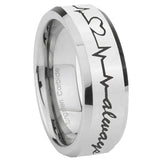10mm Heart Beat forever Heart always Beveled Silver Tungsten Rings for Men
