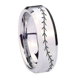 10mm-Baseball-Stitch-Beveled-Edges-Silver-Tungsten-Carbide-Wedding-Band-Ring