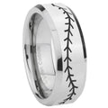 10mm Baseball Stitch Beveled Edges Silver Tungsten Carbide Wedding Band Ring