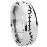 10mm Baseball Stitch Beveled Edges Silver Tungsten Carbide Wedding Band Ring