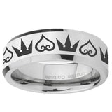 5, 8mm Hearts and Crowns Beveled Edge Silver Tungsten Ring