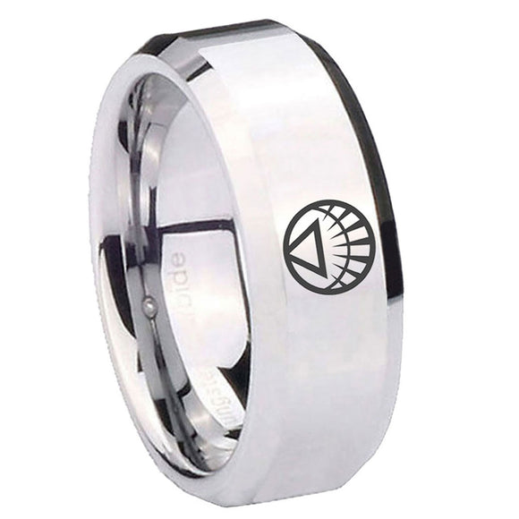 8mm White Lantern Beveled Edge Silver Comfortable Wedding Rings