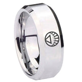 8mm White Lantern Beveled Edge Silver Comfortable Wedding Rings