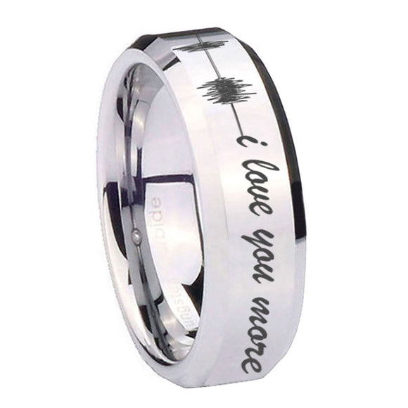 10mm-Sound-Wave,-I-love-you-more-Beveled-Silver-Tungsten-Wedding-Engagement-Ring