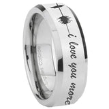 10mm Sound Wave, I love you more Beveled Silver Tungsten Wedding Engagement Ring