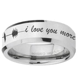 5, 8mm Sound Wave, I love you more Beveled Silver Tungsten Ring