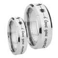 Sound Wave, I love you more Beveled Silver Tungsten Mens Set Rings