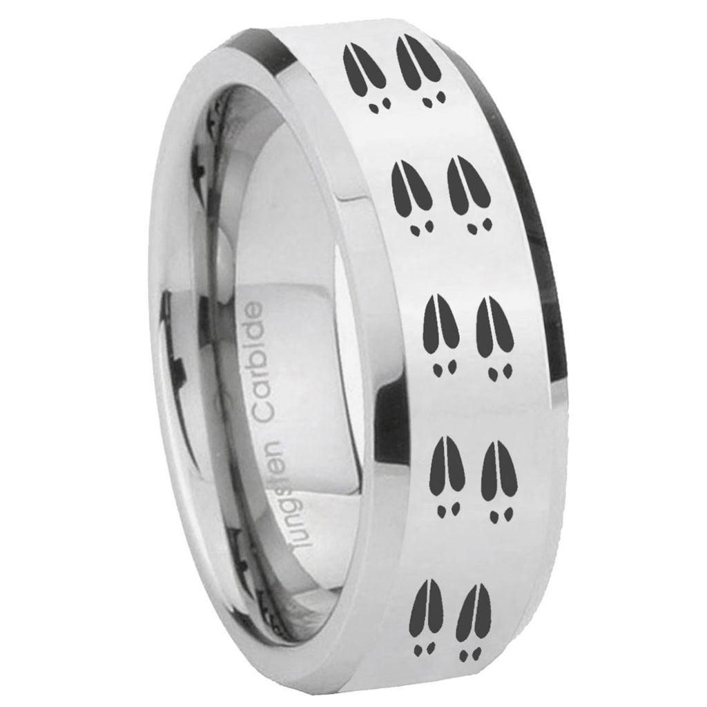 10mm Deer Tracks Beveled Edges Silver Tungsten Carbide Anniversary Ring