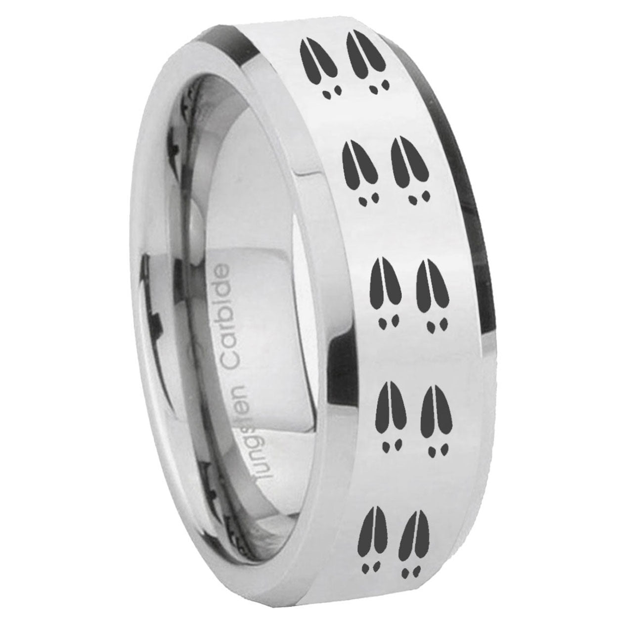 10mm Deer Tracks Beveled Edges Silver Tungsten Carbide Anniversary Ring