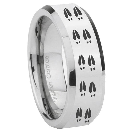 10mm Deer Tracks Beveled Edges Silver Tungsten Carbide Anniversary Ring