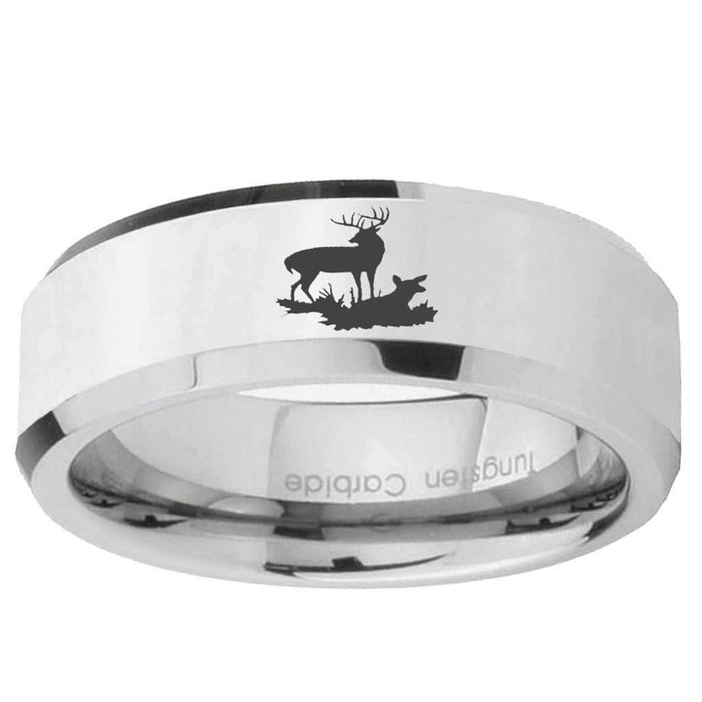 10mm Deer Hunting Beveled Edge Silver Tungsten Ring