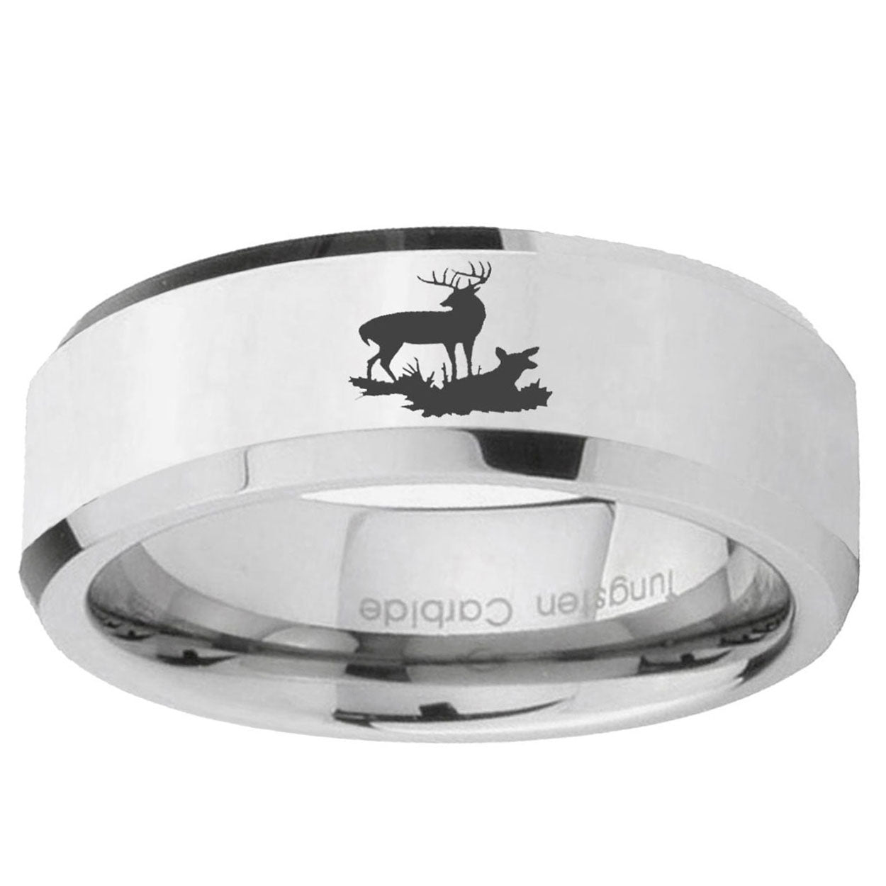 10mm Deer Hunting Beveled Edge Silver Tungsten Ring