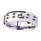 10mm-Deer-Hunting-Tracks-Beveled-Edges-Silver-Tungsten-Carbide-Custom-Mens-Ring