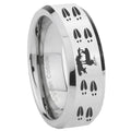 10mm Deer Hunting Tracks Beveled Edges Silver Tungsten Carbide Custom Mens Ring