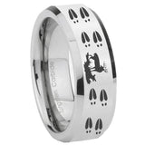 8mm Deer Hunting Tracks Beveled Edges Silver Tungsten Carbide Men's Ring