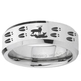 5, 8mm Deer Hunting Tracks Beveled Edge Silver Tungsten Ring