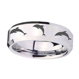 10mm-Dolphins-Beveled-Edges-Silver-Tungsten-Carbide-Custom-Ring-for-Men