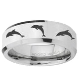 5, 8mm Dolphins Beveled Edge Silver Tungsten Ring