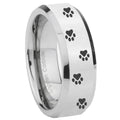 10mm Paw Print Beveled Edges Silver Tungsten Carbide Engagement Ring