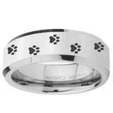 5, 8mm Paw Print Beveled Edge Silver Tungsten Ring