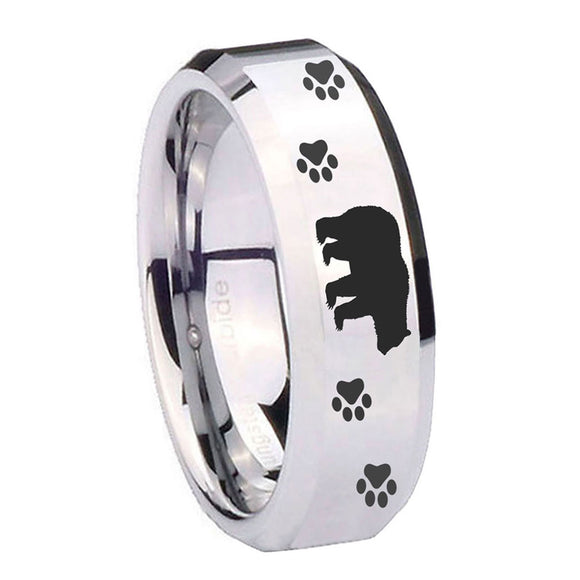 10mm-Bear-and-Paw-Beveled-Edges-Silver-Tungsten-Carbide-Engraved-Ring