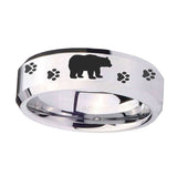 10mm-Bear-and-Paw-Beveled-Edges-Silver-Tungsten-Carbide-Engraved-Ring