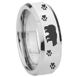 8mm Bear and Paw Beveled Edges Silver Tungsten Carbide Mens Wedding Band