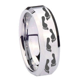 10mm-Foot-Print-Beveled-Edges-Silver-Tungsten-Carbide-Mens-Anniversary-Ring