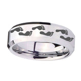 10mm-Foot-Print-Beveled-Edges-Silver-Tungsten-Carbide-Mens-Anniversary-Ring