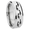 10mm Foot Print Beveled Edges Silver Tungsten Carbide Mens Anniversary Ring