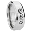 8MM Dragon Bevel Polish Silver Tungsten Mens Engagement Ring